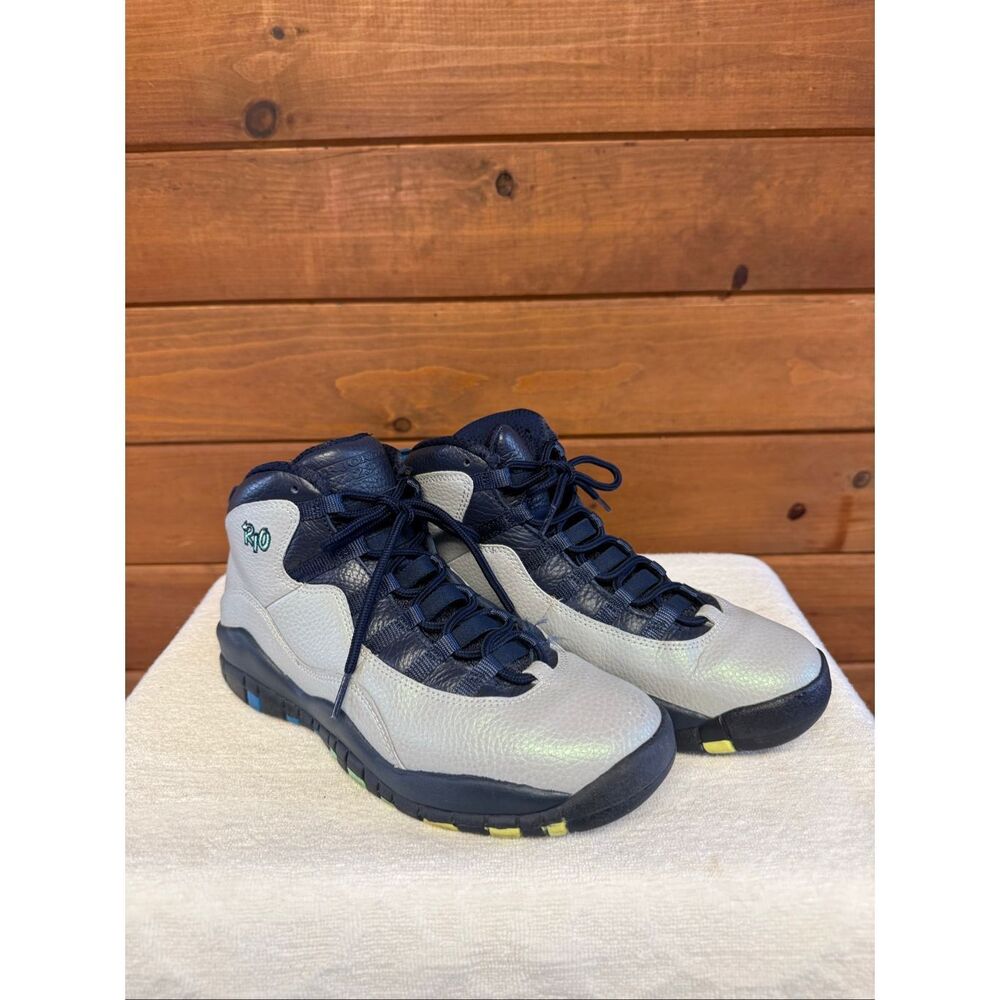 Air Jordan 10 Retro 'Rio' sneaker Wolf Grey, Photo Blue, Obsidian, Green Glow 6.